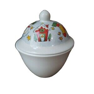 Corning Christmas Sugar Bowl Country Winter Holiday Santa Snowman Stocking Tree